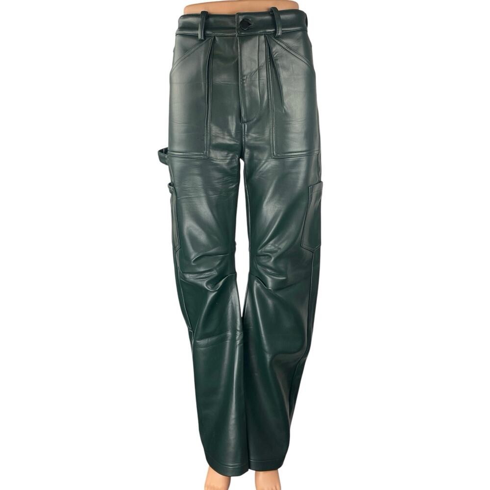Lioness Green Faux Leather High Waist Wide Baggy Carrot Barrel Cargo Pants XXS